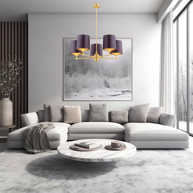 Żyrandol Princeton 5xe27 fioletowy/ mosiądz