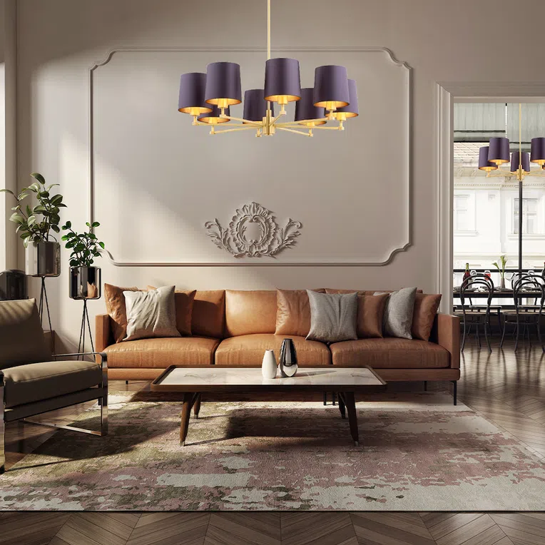 Żyrandol Princeton 8xe27 fioletowy/ mosiądz