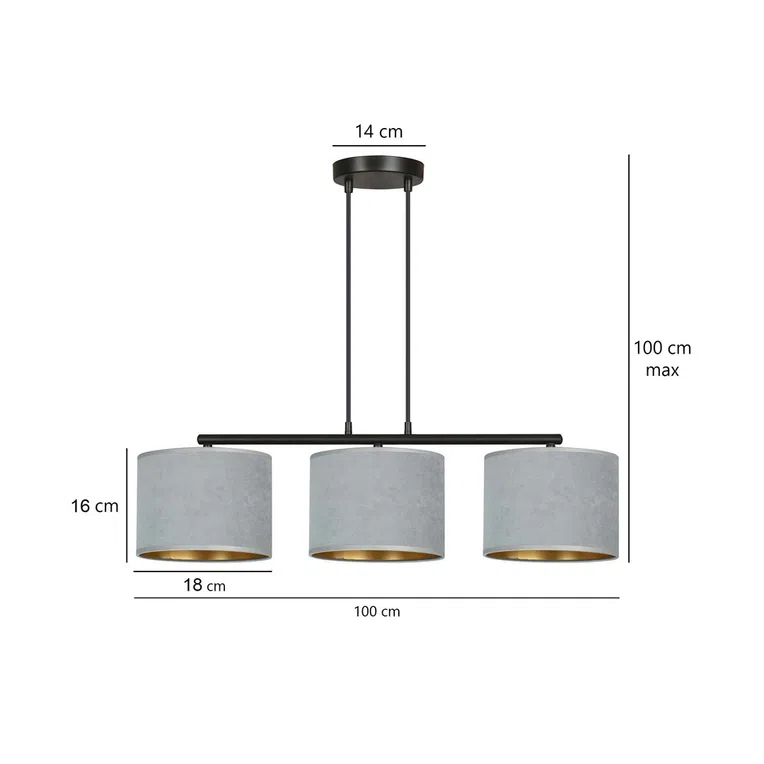 Lampa Wisząca Hilde 3 Bl1050/3 3Xe27 szara