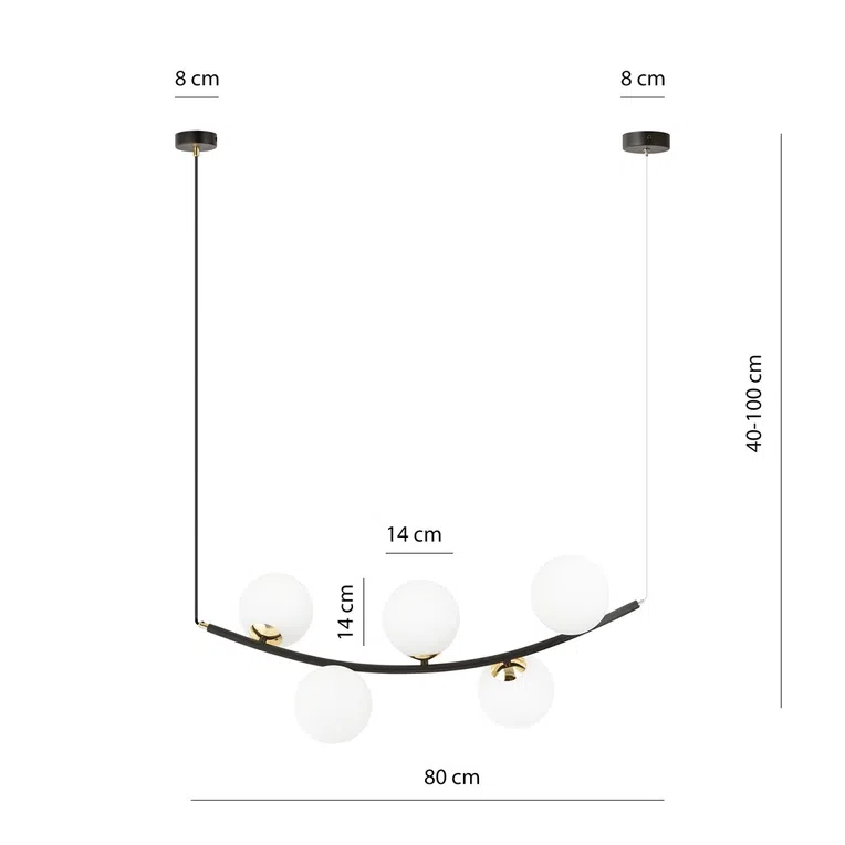 Lampa wisząca ritz 5 bl opal 6601 czarny/złoty