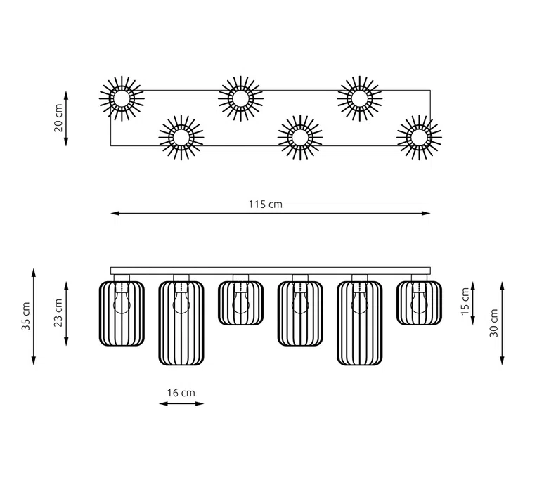 Lampa sufitowa Barn 6 bl czarny 6xE27