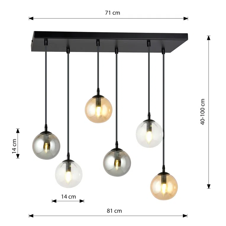 Lampa Wisząca Cosmo 6 Bl Mix1 714/6M1 6Xe14 transparentna/grafitowa/miodowa