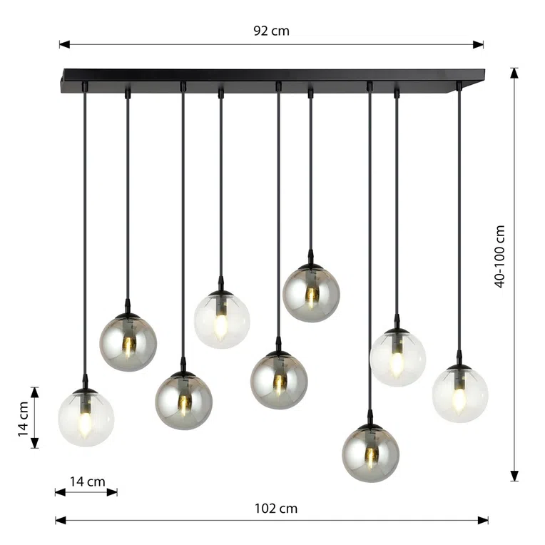 Lampa Wisząca Cosmo 9 Bl Mix2 714/9M2 9Xe14 transparentna/grafitowa