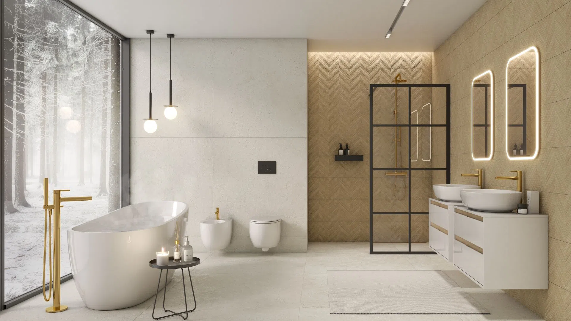 Duża łazienka z wanną i prysznicem