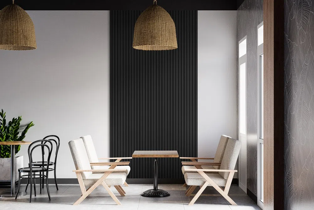 Czarne lamele na białej ścianie