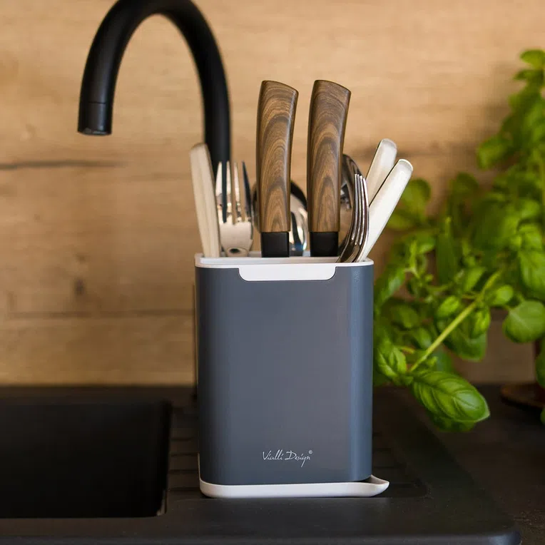 Ociekacz LIVIO DUO na sztućce szary 11x11 cm