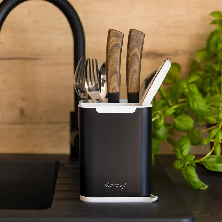 Ociekacz LIVIO DUO na sztućce czarny 11x11 cm