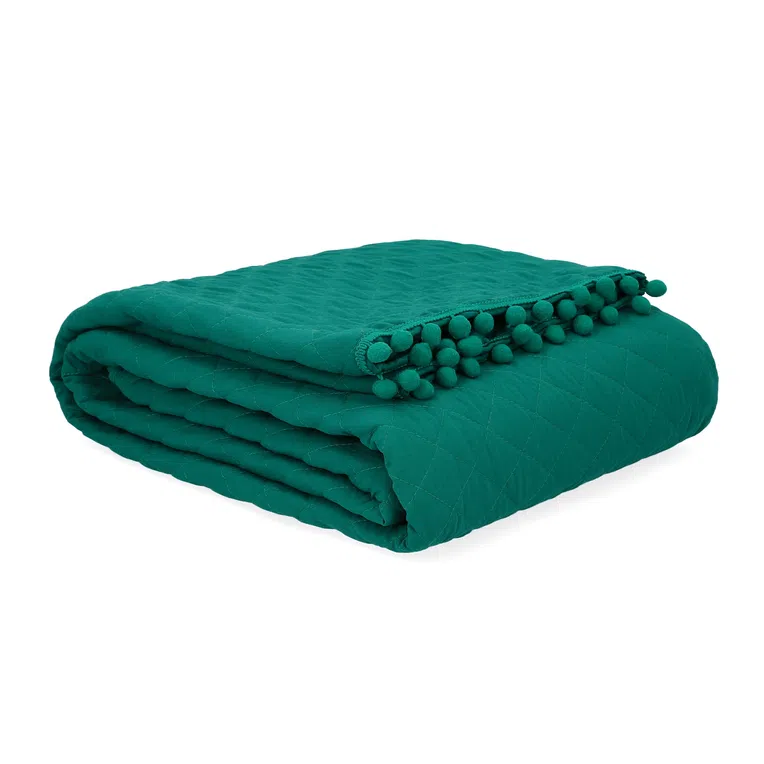 Narzuta BRENDA z pomponami zielona 200x220 cm