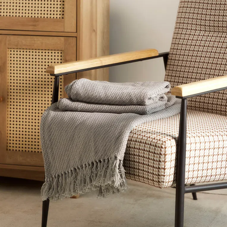 Pled MORRIS z frędzlami szary 130x170 cm