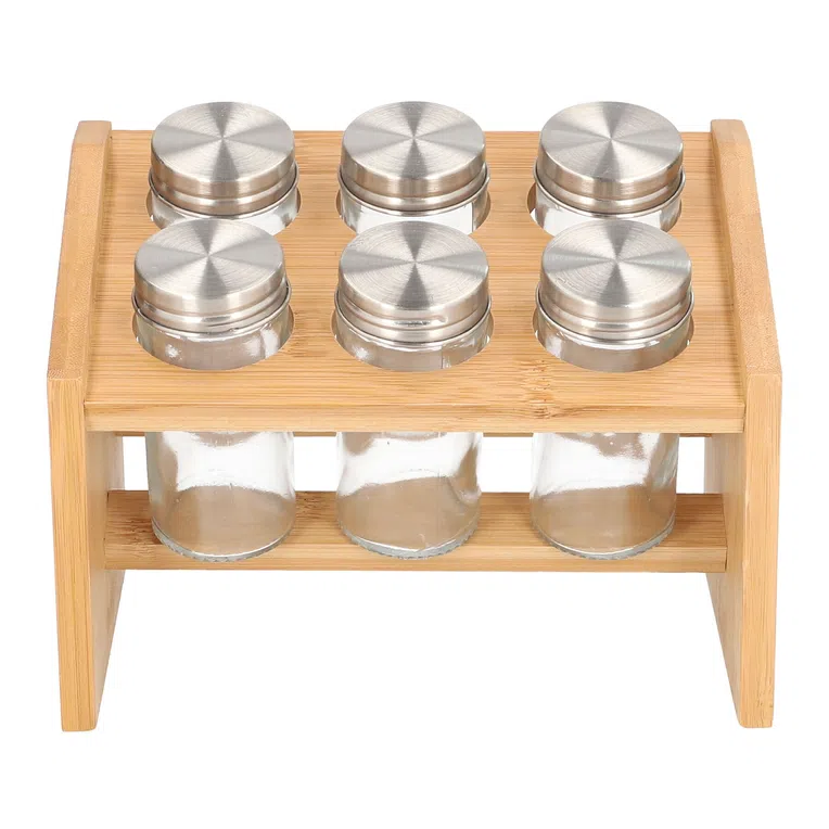 Zestaw przyprawników BAMBOU na stojaku - 6 słoiczków 21x15 cm