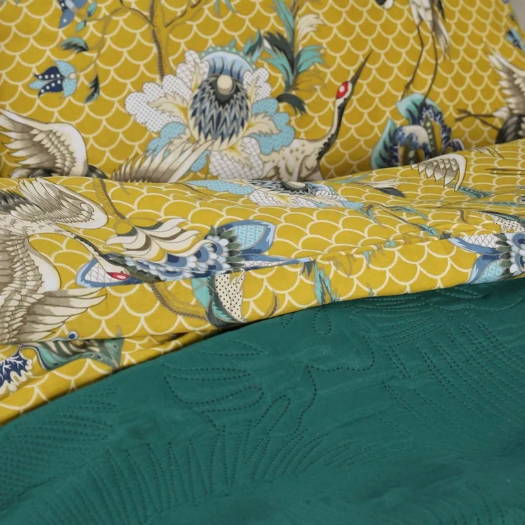 Narzuta FRIDA dwustronna w liście zielona 200x220 cm