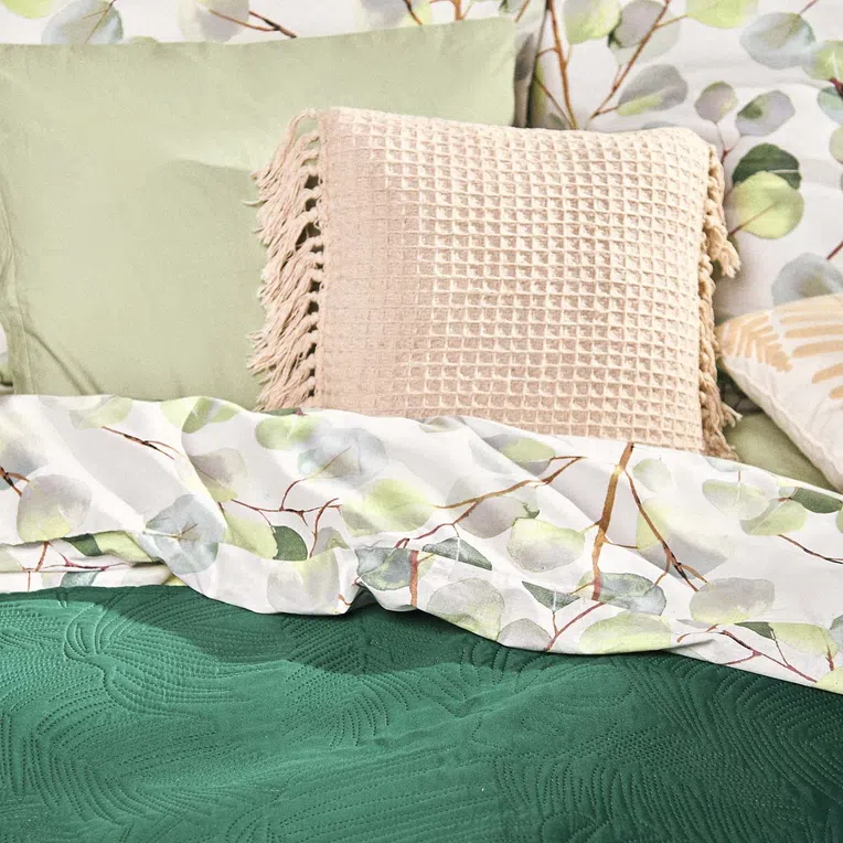 Narzuta FRIDA dwustronna w liście zielona 200x220 cm