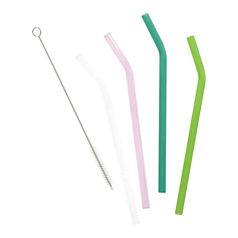 Zestaw słomek RIJO kolorowych szklanych z czyścikiem 5 szt.