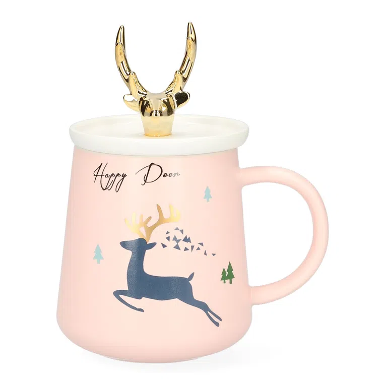 Kubek ROSIE różowy z ozdobną przykrywką 0,4 l