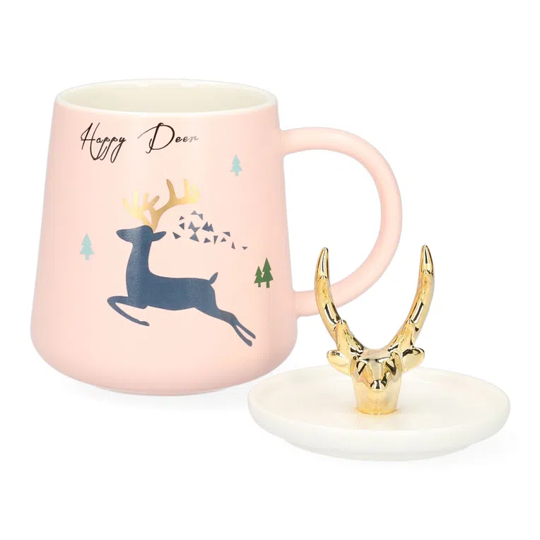 Kubek ROSIE różowy z ozdobną przykrywką 0,4 l