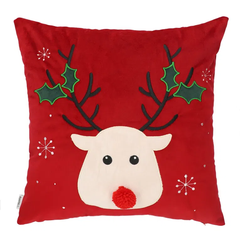 Poszewka REINDEER z pomponem czerwona 45x45 cm