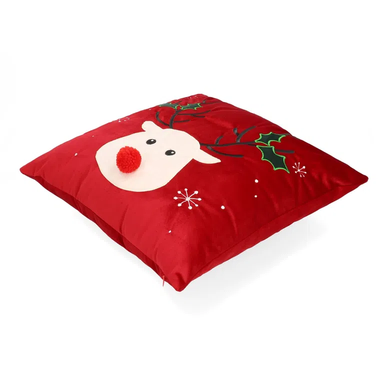 Poszewka REINDEER z pomponem czerwona 45x45 cm