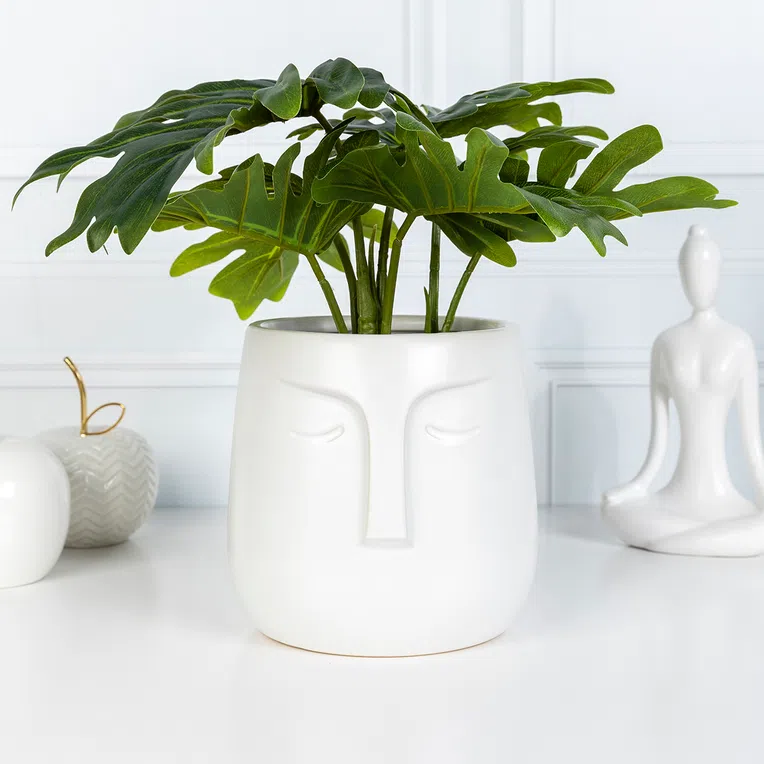 Osłonka na doniczkę FACE biała 14x15 cm