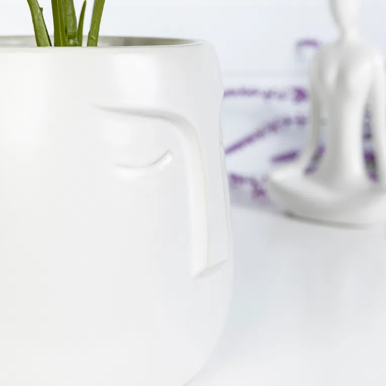 Osłonka na doniczkę FACE biała 14x15 cm