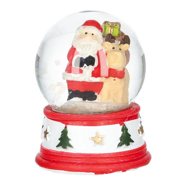 Kula RONIE śnieżna z Mikołajem i reniferem S 5x6 cm