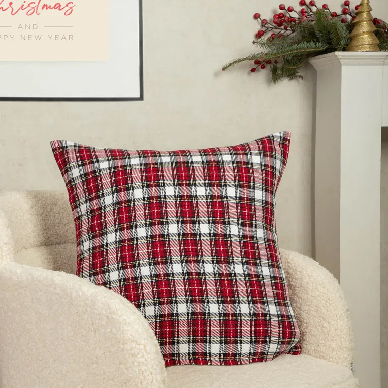 Poszewka NILSA w kratę czerwona 45x45 cm