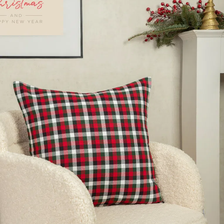 Poszewka PAIMO w kratę czerwona 45x45 cm