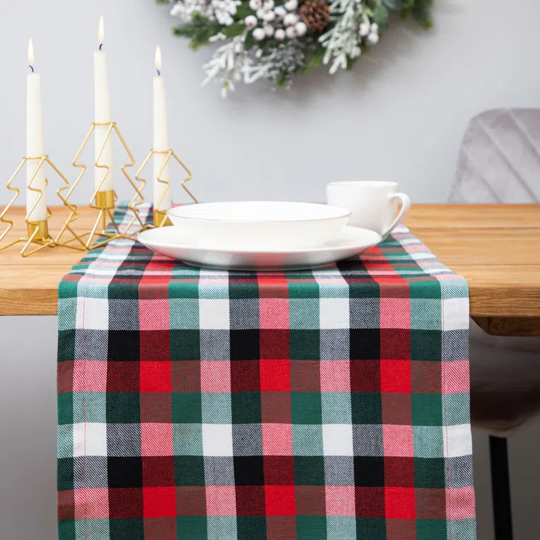 Bieżnik PAIMO w kratę czerwony 40x160 cm