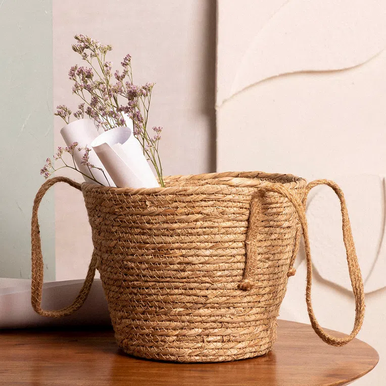 Kosz LUMBO z trawy morskiej z uchwytami 28x25 cm