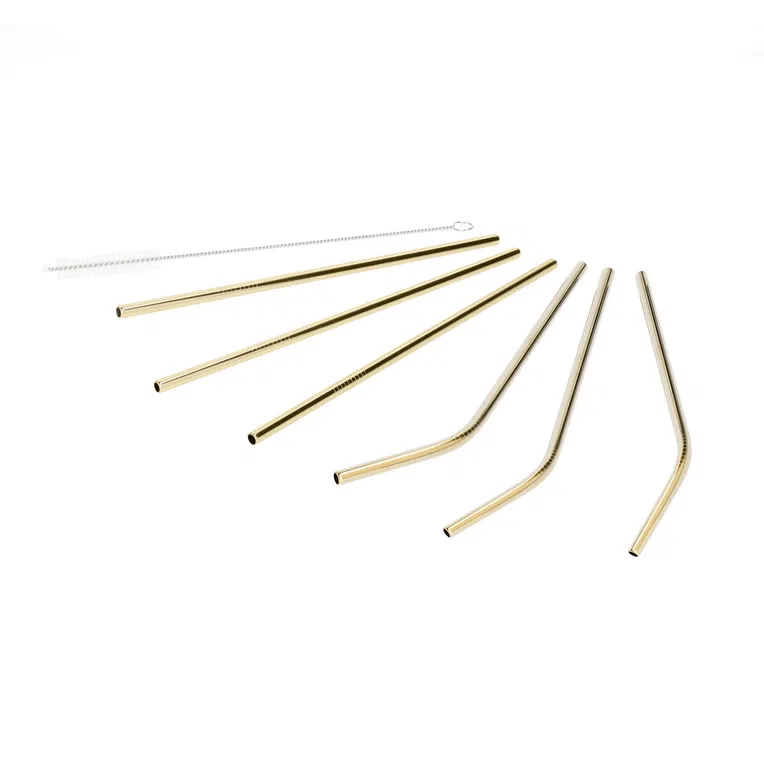 Zestaw słomek RIJO metalowych złotych z czyścikiem 7 szt.