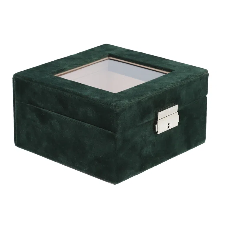 Szkatułka ELLA welurowa z okienkiem zielona 15x15x8 cm