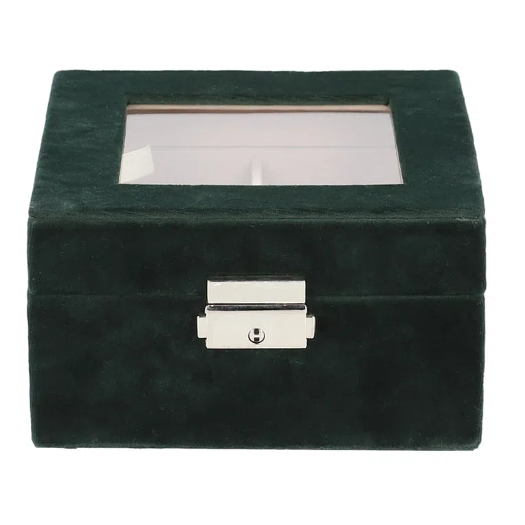 Szkatułka ELLA welurowa z okienkiem zielona 15x15x8 cm