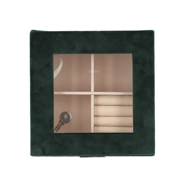 Szkatułka ELLA welurowa z okienkiem zielona 15x15x8 cm