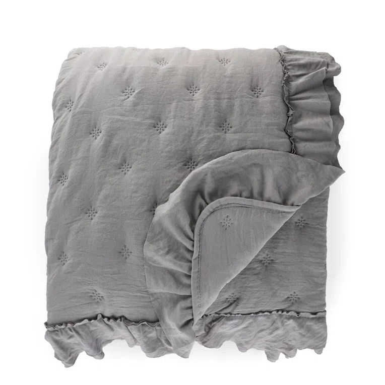 Narzuta TROSA z falbanką szara 200x220 cm