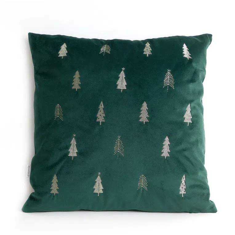 Poszewka ARBA w złote choinki zielona 45x45 cm