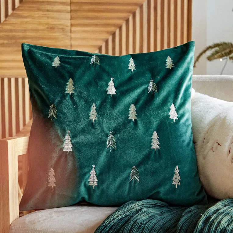 Poszewka ARBA w złote choinki zielona 45x45 cm