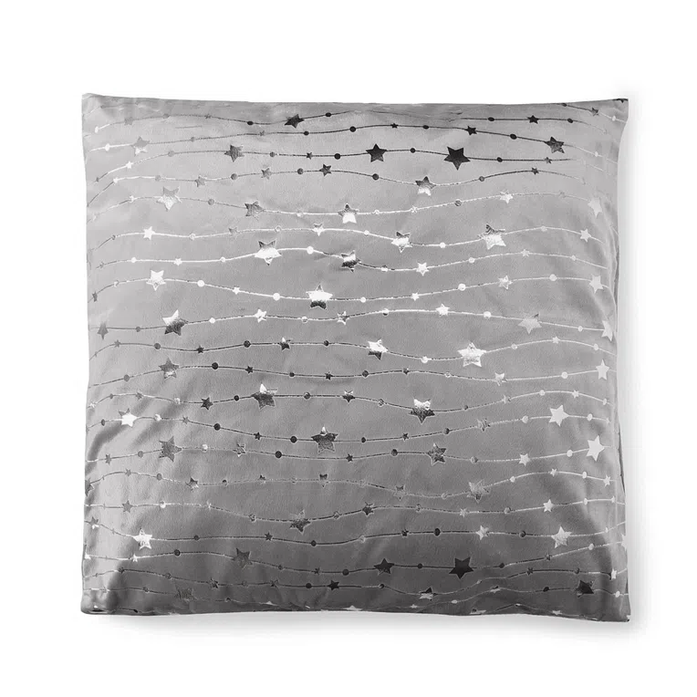 Poszewka FERIE w srebrne gwiazdki szara 45x45 cm