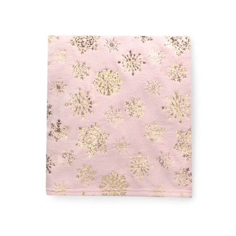 Koc TIANA w złote śnieżynki różowy 150x200 cm