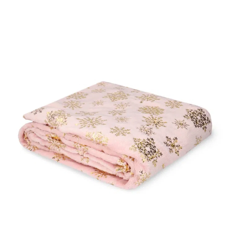 Koc TIANA w złote śnieżynki różowy 150x200 cm
