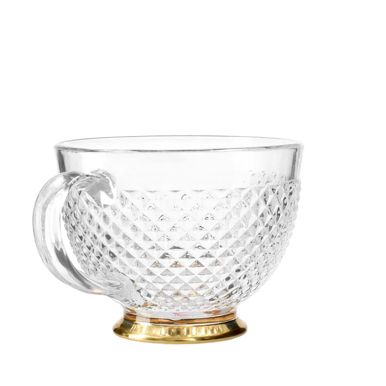 Filiżanka BARREL szklana w kropki ze złota nóżką 0,36 l