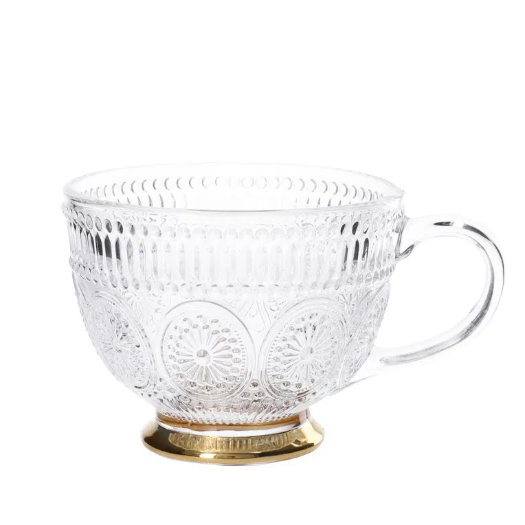 Filiżanka BARREL szklana wzorzysta ze złota nóżką 0,36 l