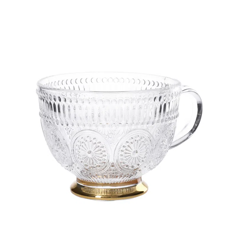 Filiżanka BARREL szklana wzorzysta ze złota nóżką 0,36 l
