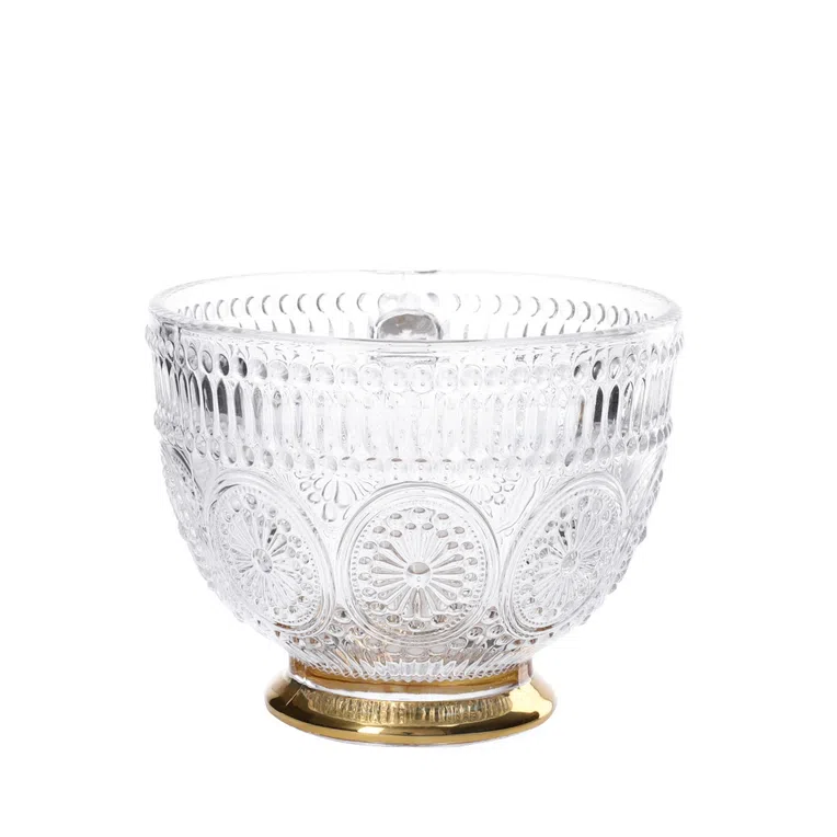 Filiżanka BARREL szklana wzorzysta ze złota nóżką 0,36 l