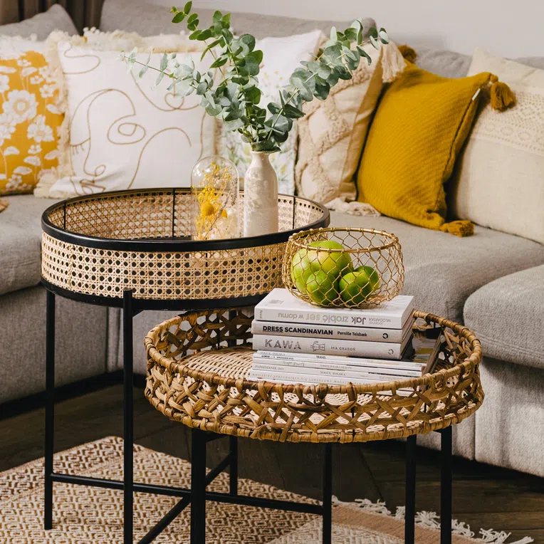 Stolik JENS kawowy rattan naturalny 51x51x61 cm