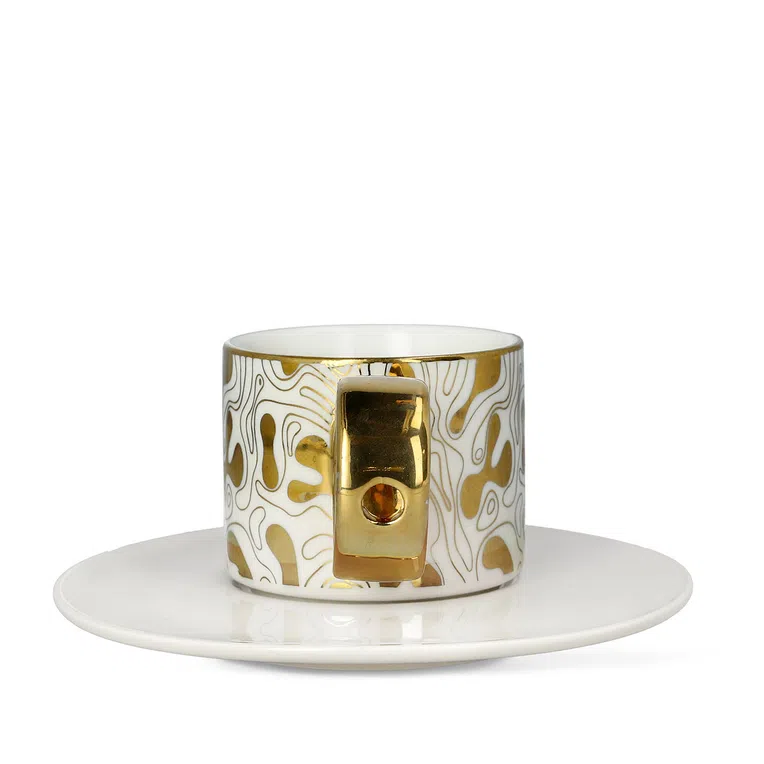Filiżanka NILA biało-złota ze spodkiem i łyżeczką 0,15 l