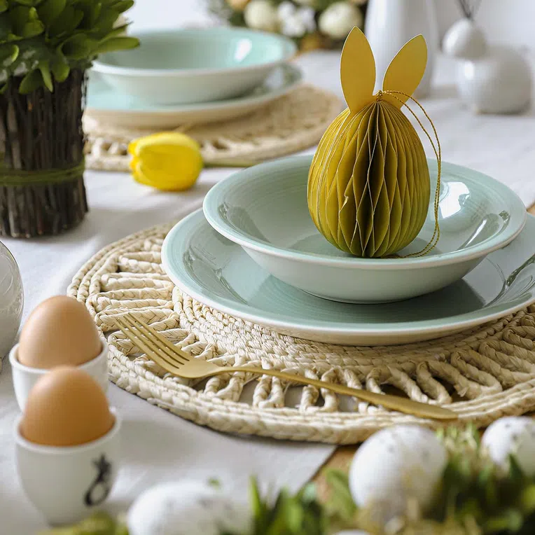 Zawieszka wielkanocna GALLA papierowa jajko z uszami żółte 15 cm