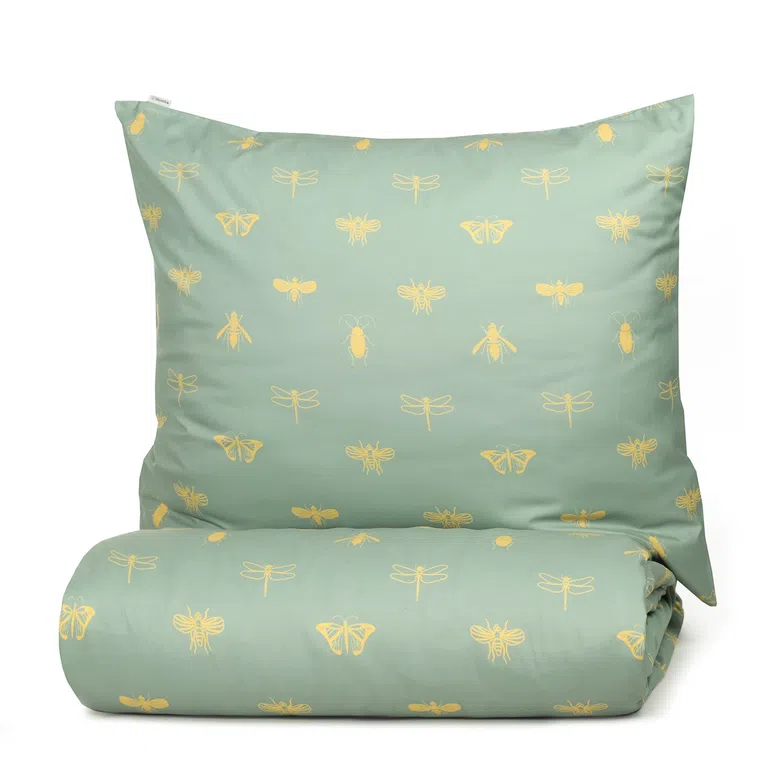 Pościel LURO z mikrofibry oliwkowa w owady 160x200 cm