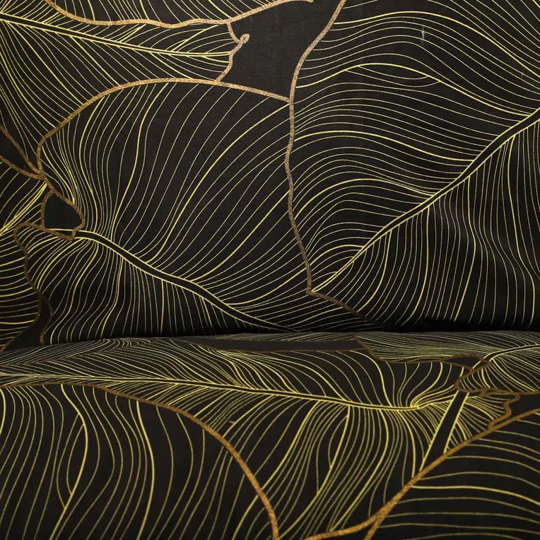 Pościel GALLO satynowa w czarne liście 200x220 cm