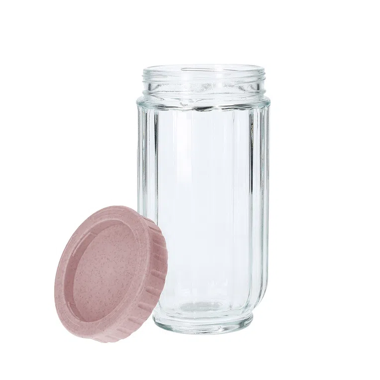 Pojemnik TENZO szklany z różową nakrętką 0,9 l