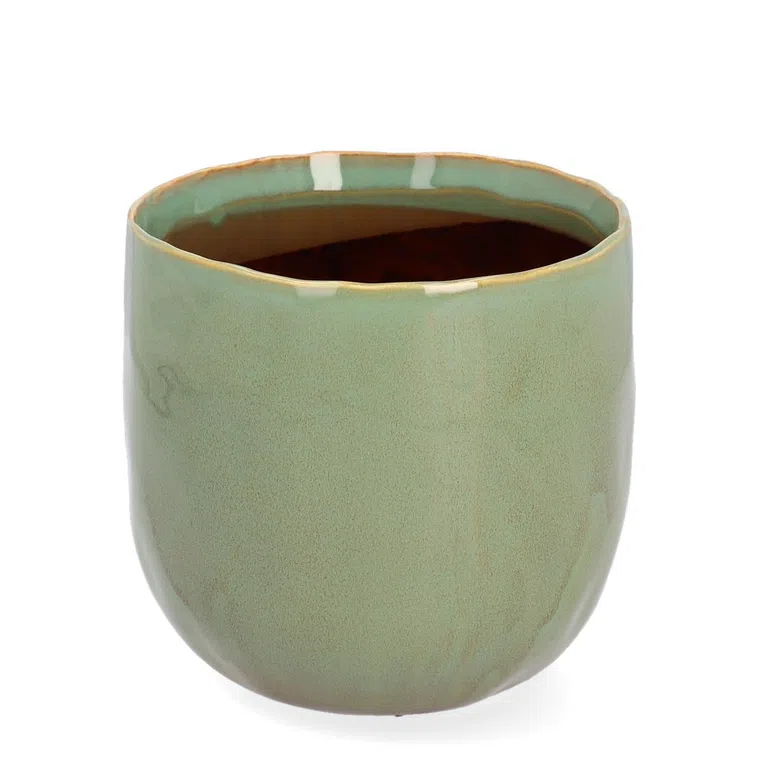 Osłonka na doniczkę RONA ceramiczna zielona 15.5x14.5 cm