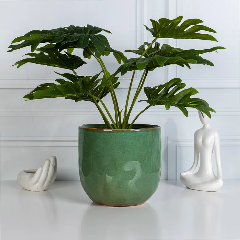 Osłonka na doniczkę RONA ceramiczna zielona 15.5x14.5 cm